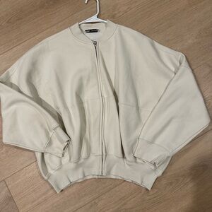 Zara Off-White Bomber Sweatshirt Zip Up